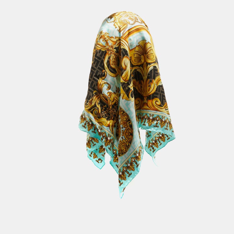Fendi X Versace Brown Baroque/Foulard Canvas and Silk Scarf  display picture 1