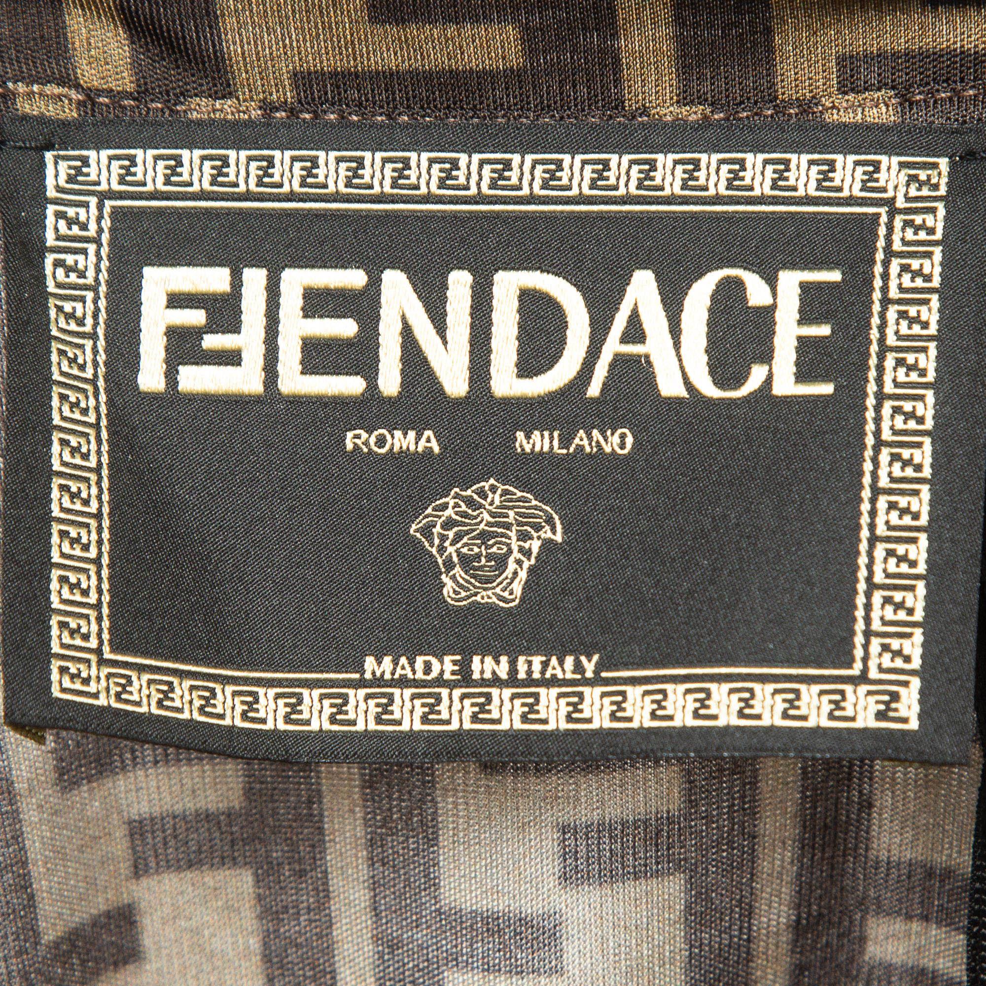 Fendi x Versace Brown Monogram Jersey Crystal Embellished T-Shirt M. Pour femmes en vente