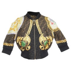 Fendi x Versace Brown/Multicolor FF Quilted Silk Cropped Jacket XS