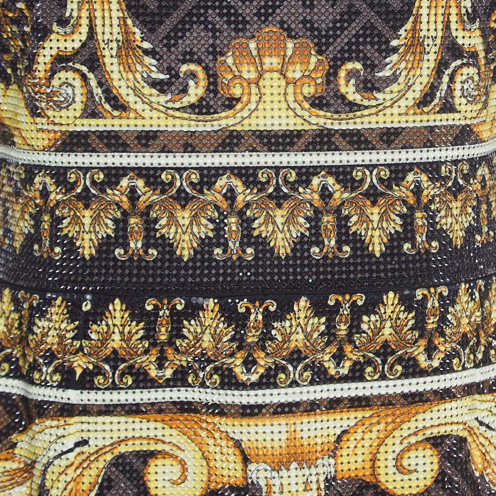 Fendi X Versace Brown Zucca Baroque Printed Crystal Embellished Dress M In Excellent Condition For Sale In Dubai, Al Qouz 2