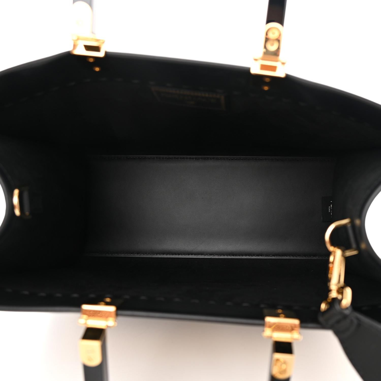 FENDI X VERSACE Calfskin Fendace Medium Fendi Sunshine Shopper Tote Black For Sale 2