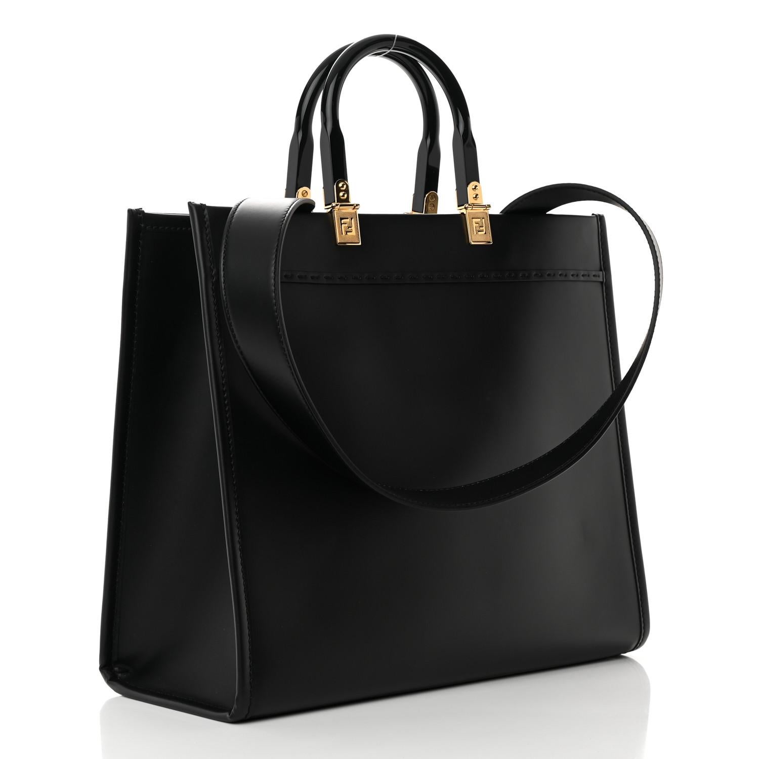 FENDI X VERSACE Calfskin Fendace Medium Fendi Sunshine Shopper Tote Black For Sale 4