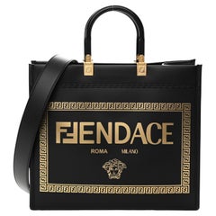 FENDI X VERSACE Calfskin Fendace Medium Fendi Sunshine Shopper Tote Black