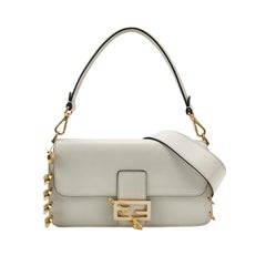 Fendi x Versace Fendace Baguette Weißes Leder Versace Gold Pins Crossbody Bag M