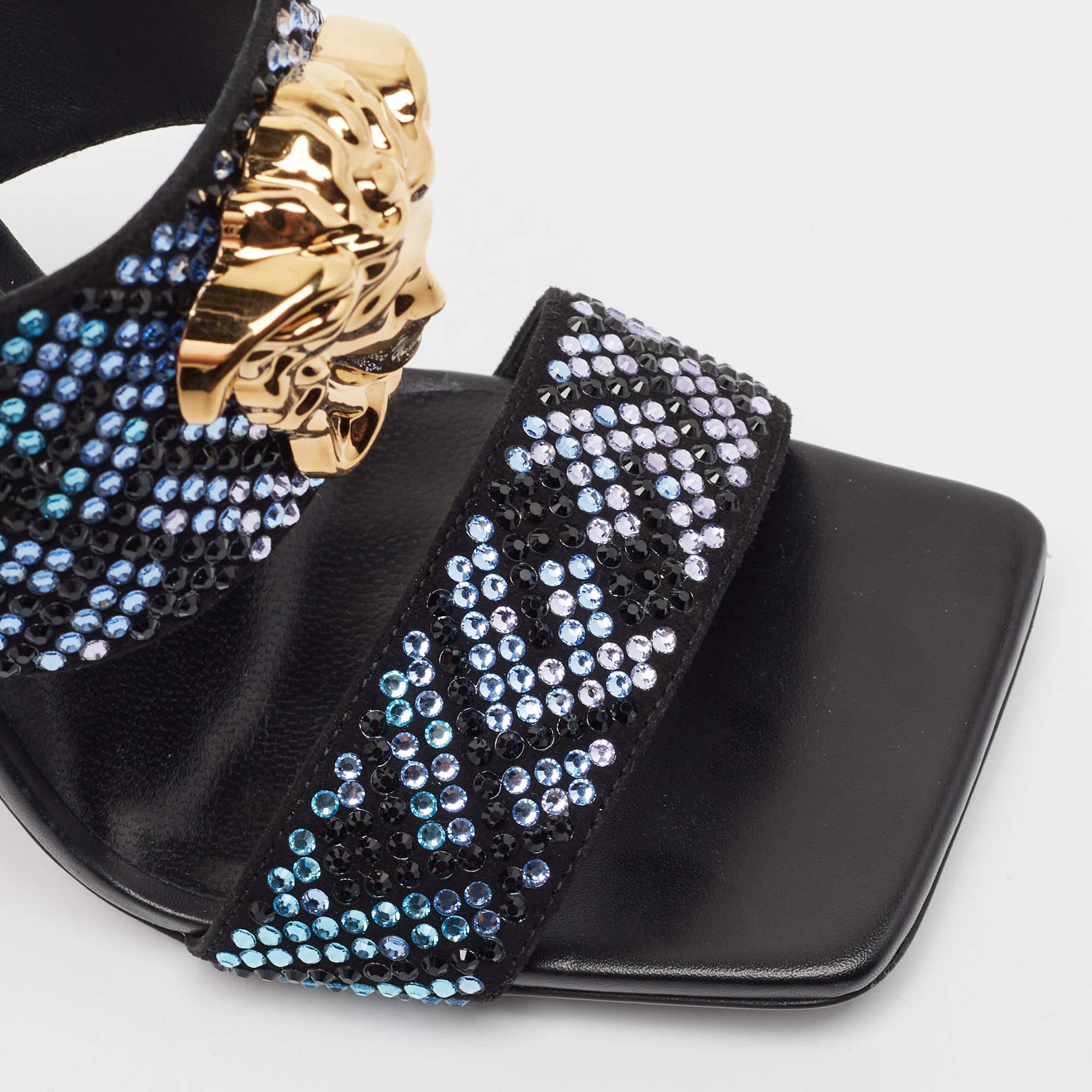 Women's Fendi x Versace Fendace Black/Gold Suede Crystal Embellished Slide Sandals 