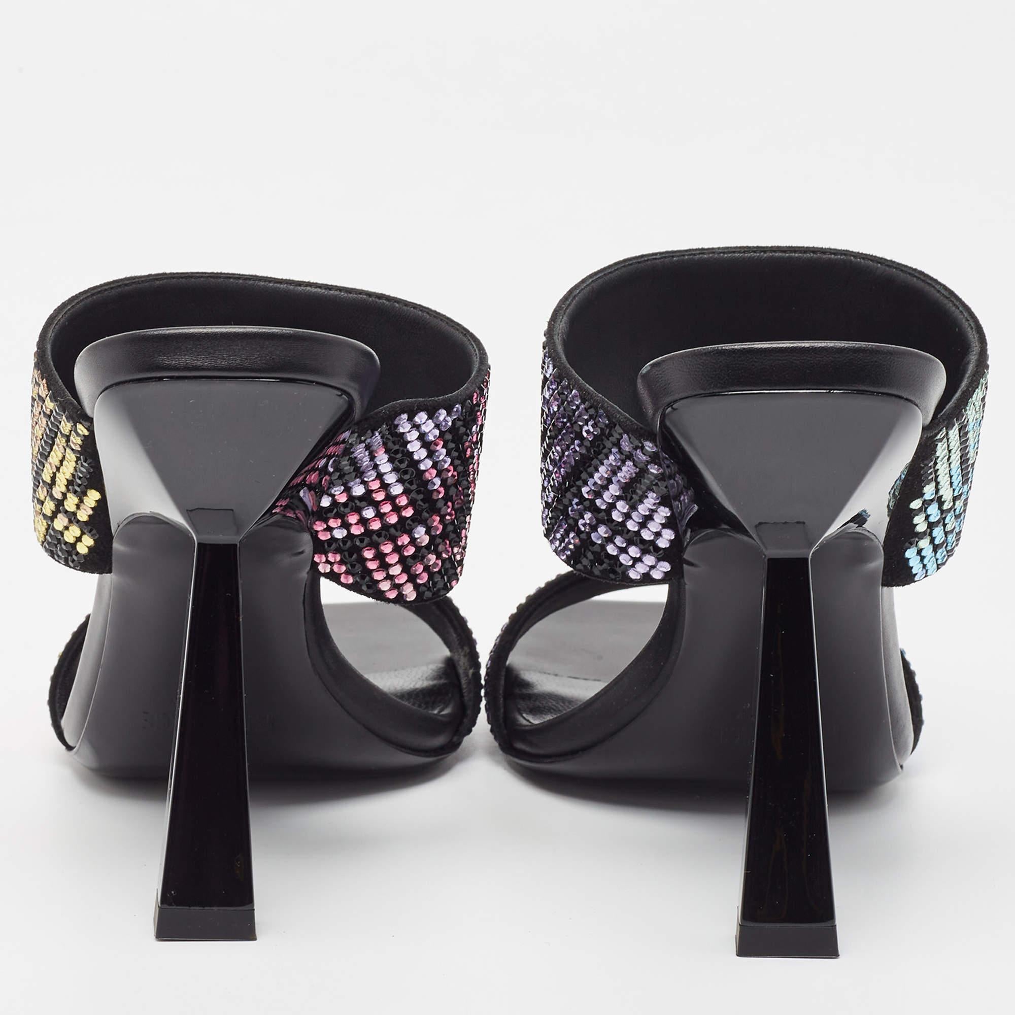Fendi x Versace Fendace Black/Gold Suede Crystal Embellished Slide Sandals  4