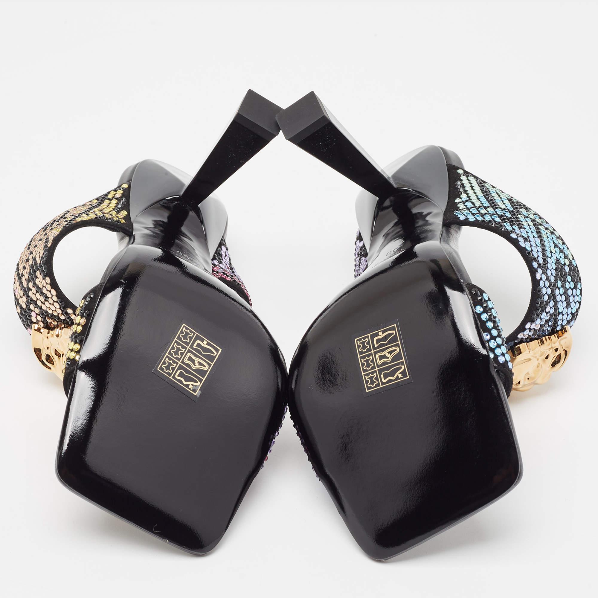 Fendi x Versace Fendace Black/Gold Suede Crystal Embellished Slide Sandals  5