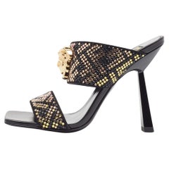Fendi x Versace Fendace Black/Gold Suede Crystal Embellished Slide Sandals Size 