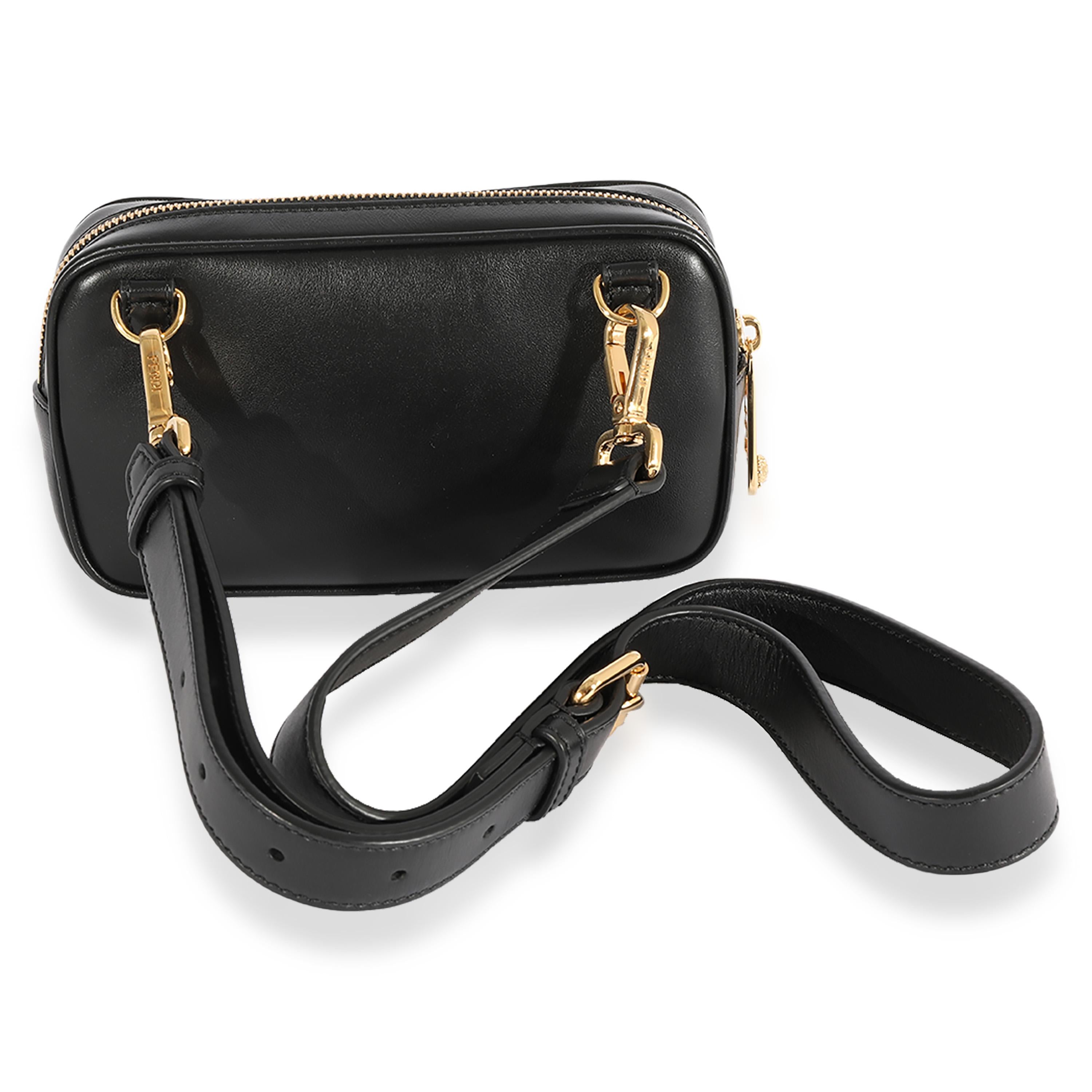 Listing Title: Fendi x Versace Fendace Black Logo Print Camera Case
SKU: 123701
MSRP: 1150.00 USD
Condition: Pre-owned 
Handbag Condition: Excellent
Condition Comments: Item is in excellent condition and displays light signs of wear. Light