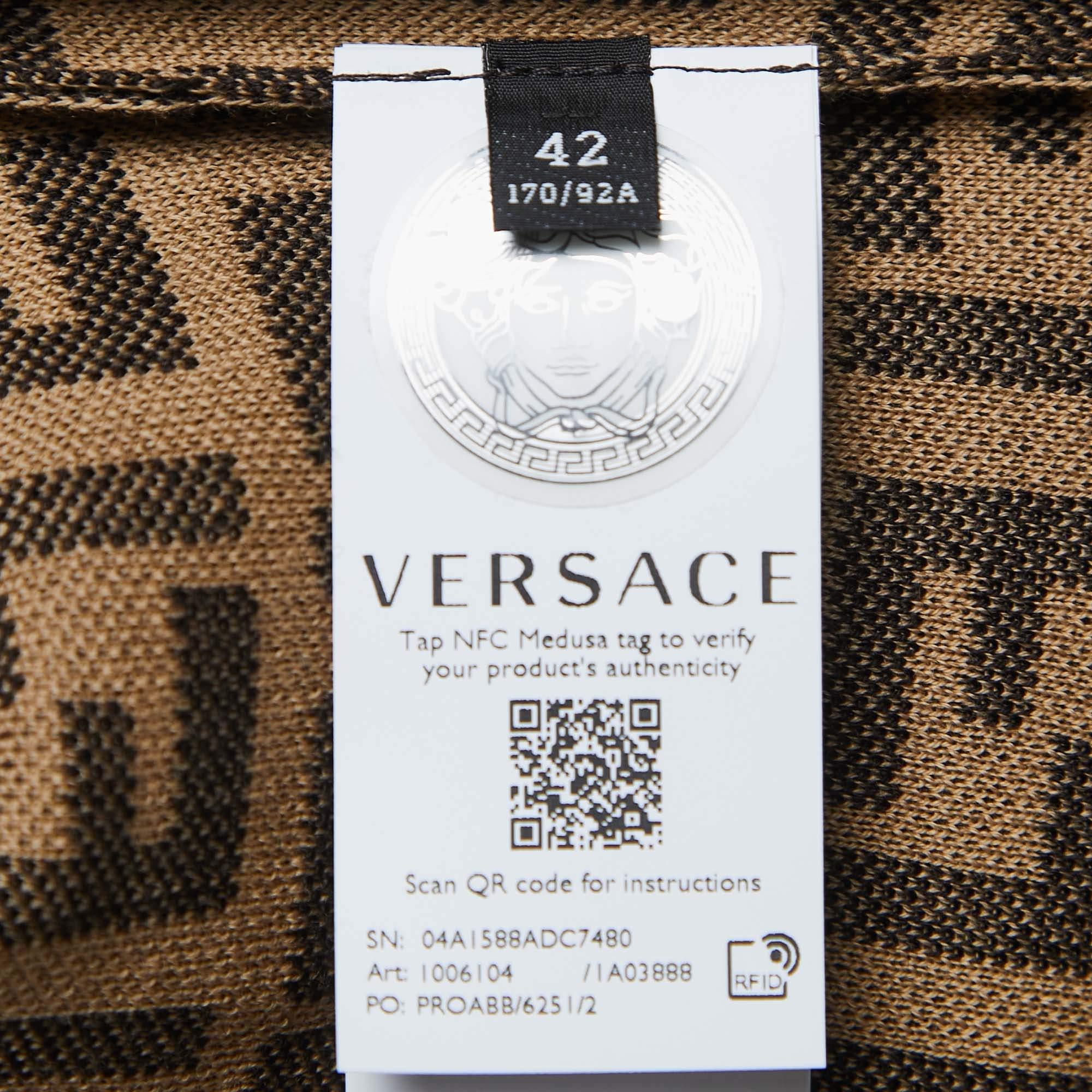 Fendi X Versace Fendace Brown Logo Monogram & Studded Wool Knit Sweatshirt M In New Condition In Dubai, Al Qouz 2