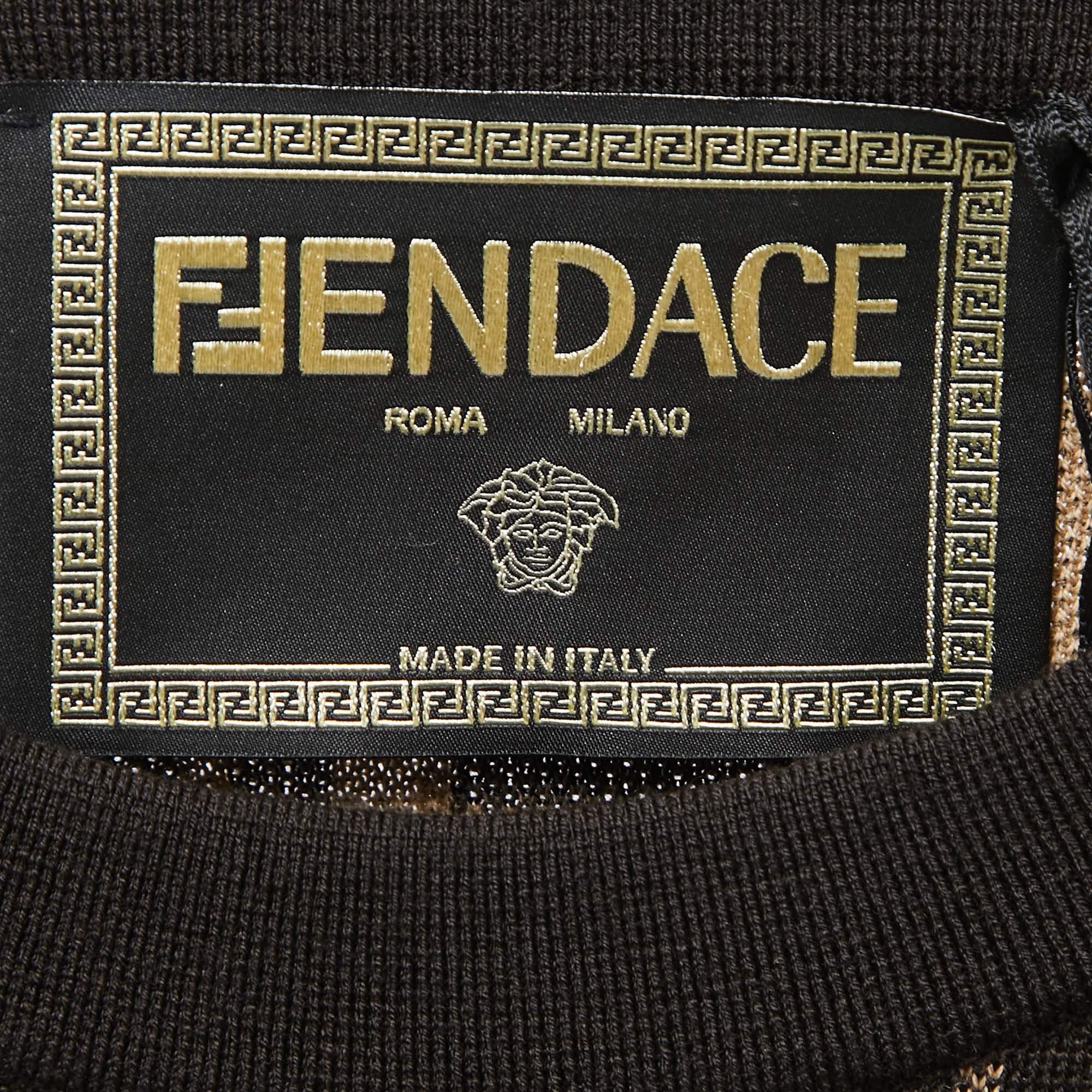 Fendi X Versace Fendace Brown Logo Monogram & Studded Wool Knit Sweatshirt M 1