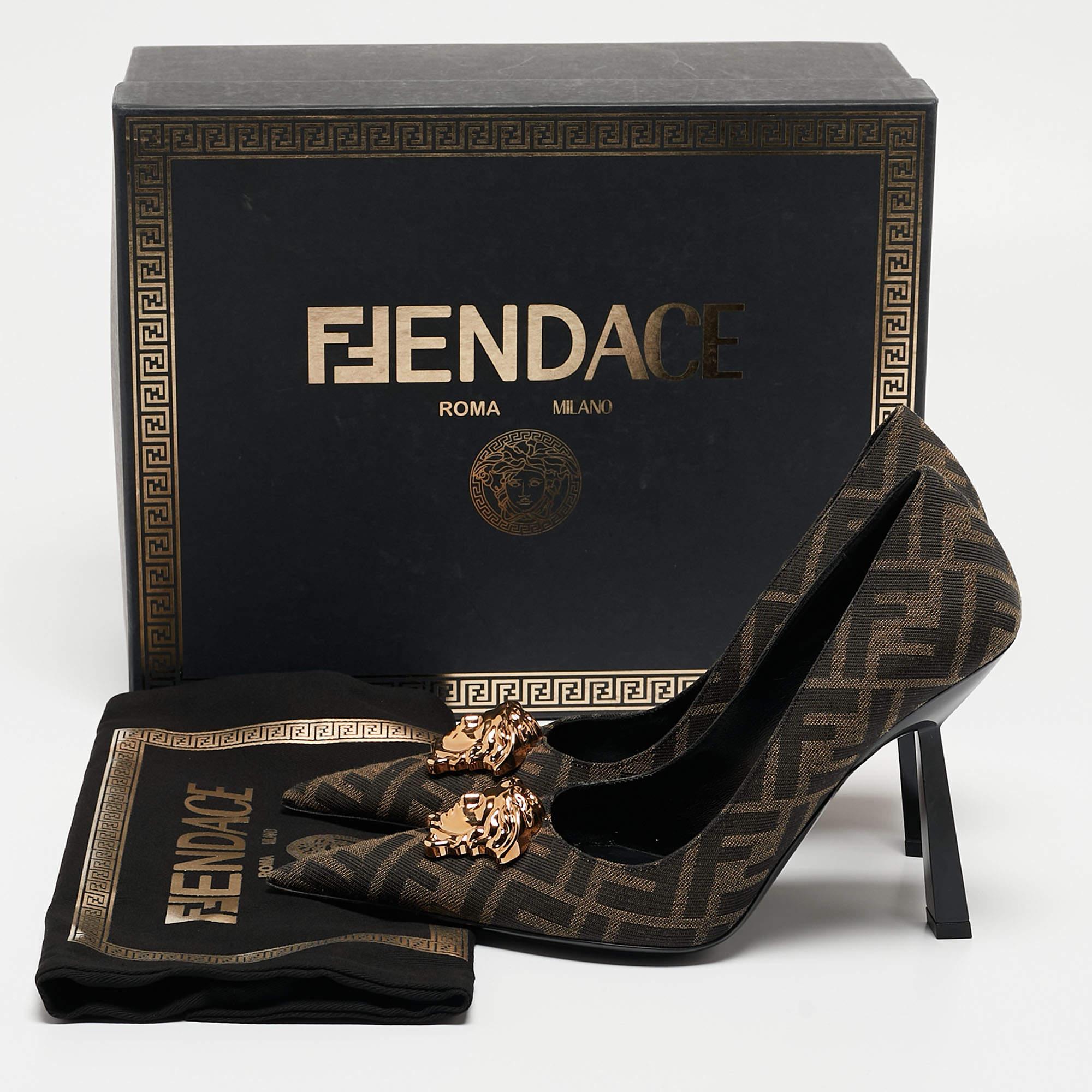 Fendi x Versace Fendace Brown Zucca Canvas Medusa Pumps Size 36.5 3