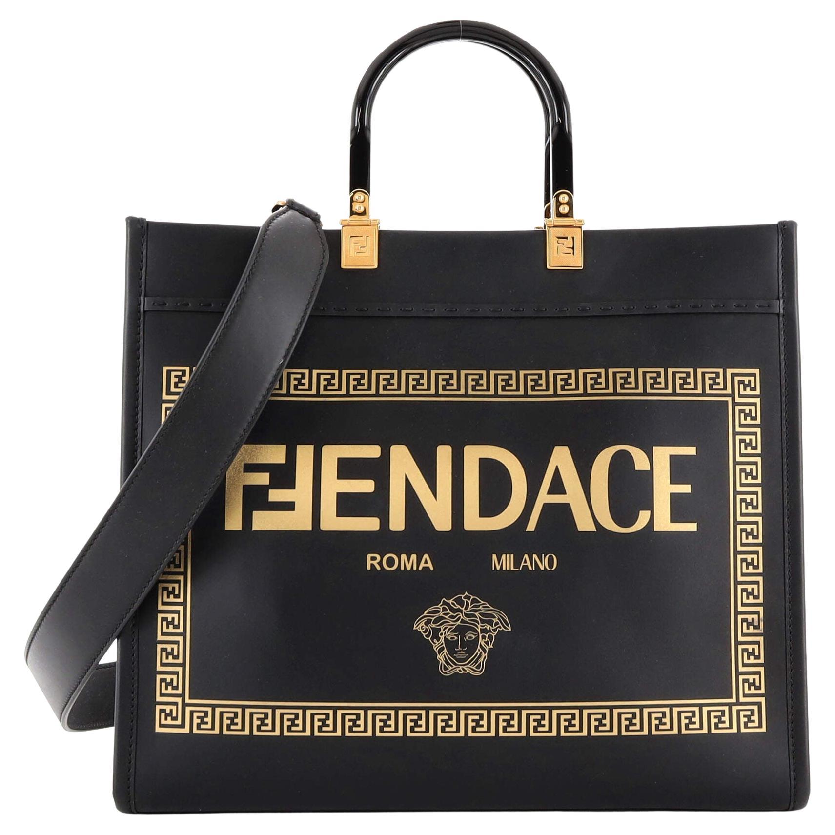 Fendi x Versace Fendace Convertible Sunshine Shopper Tote Printed Leather For Sale