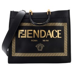 Fendi x Versace Umwandelbare Sonnen-Shopper-Tasche aus bedrucktem Leder