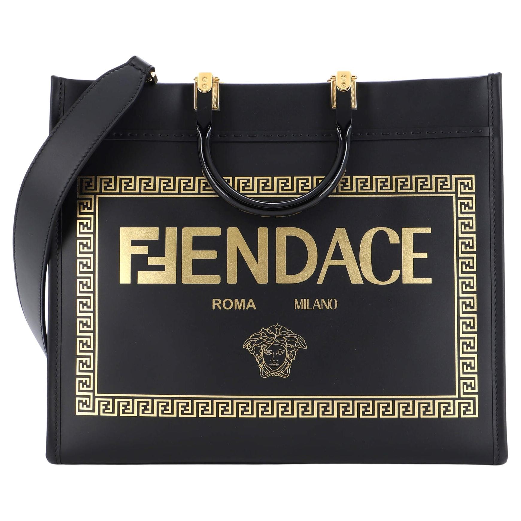 Fendi x Versace Fendace Convertible Sunshine Shopper Tote Printed Leather Medium For Sale