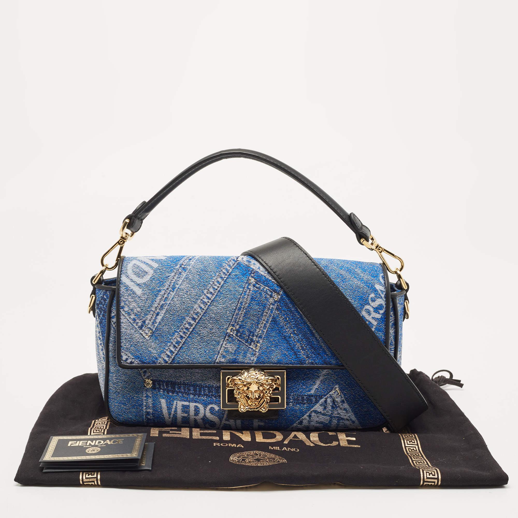 Fendi x Versace Fendace Denim and Leather Fendace Patchwork Baguette Bag 11