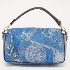 Fendi x Versace Fendace Denim and Leather Fendace Patchwork Baguette Bag