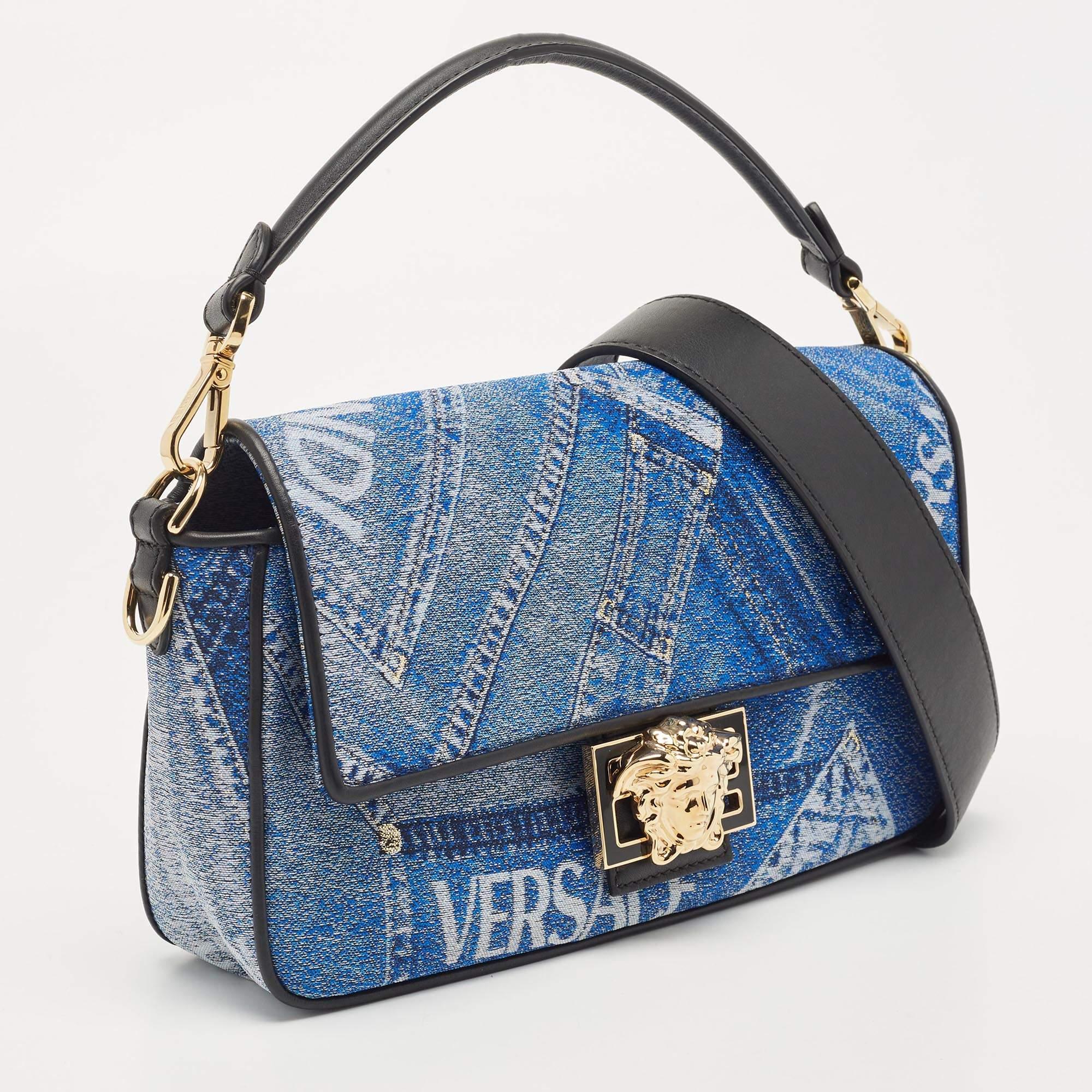 Women's Fendi x Versace Fendace Denim and Leather Fendace Patchwork Baguette Bag