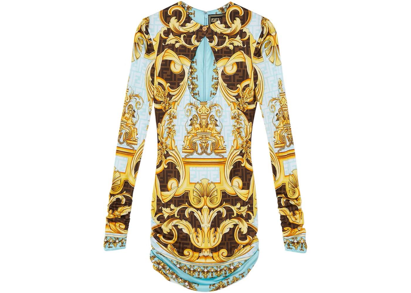 This mini dress is part of the Fendi x Versace collaboration for the Spring Summer 2022 collection. It features a keyhole neckline, long sleeves, and a form-fitting silhouette. The dress is made from 100% viscose and is made in Italy.

Material	100%