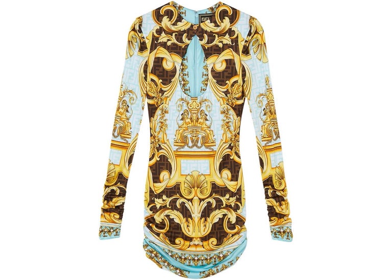FENDI X Versace Fendace Gold Baroque Mini Dress IT 36 For Sale at