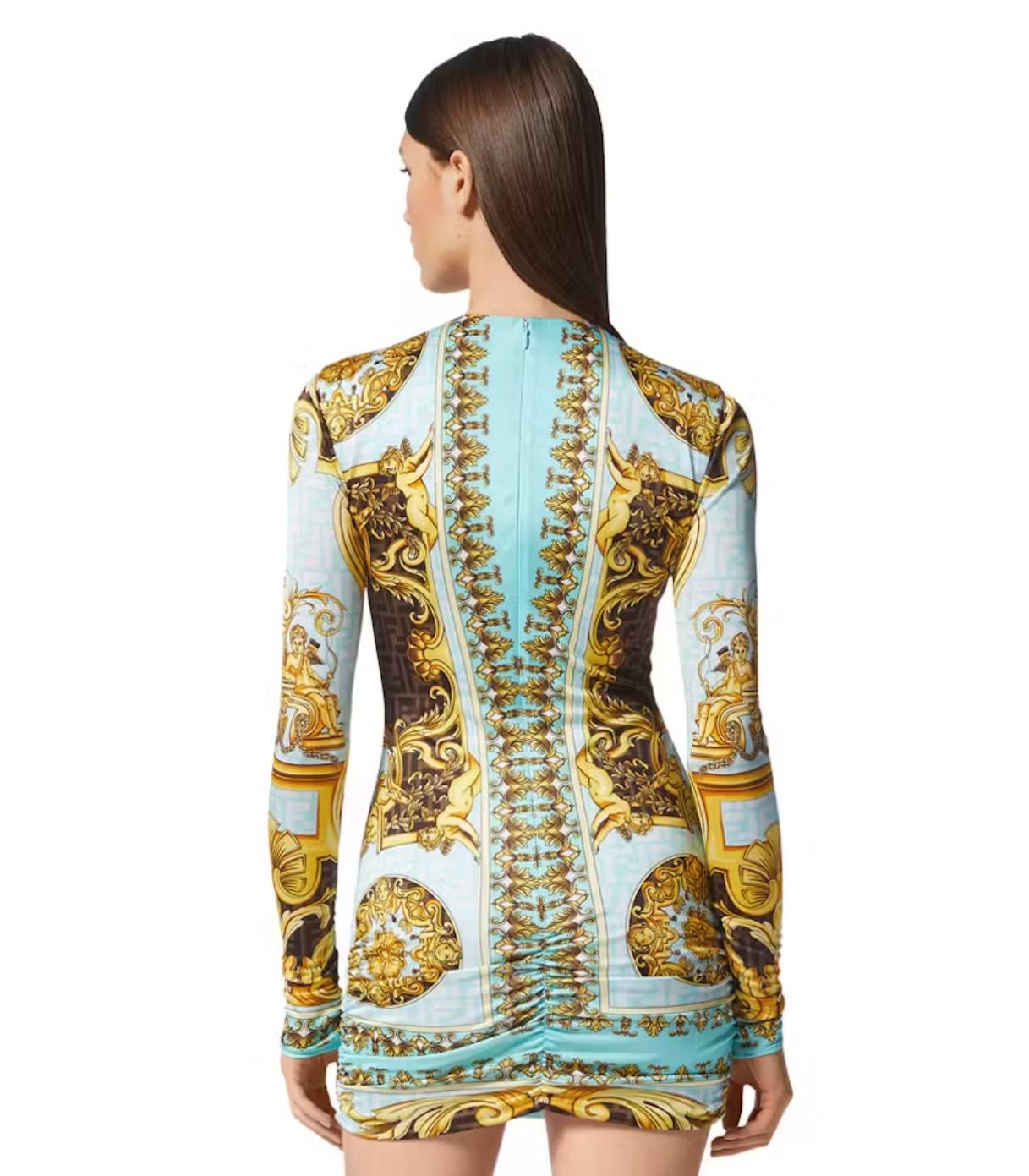 Women's FENDI X Versace Fendace Gold Baroque Mini Dress IT 36 For Sale