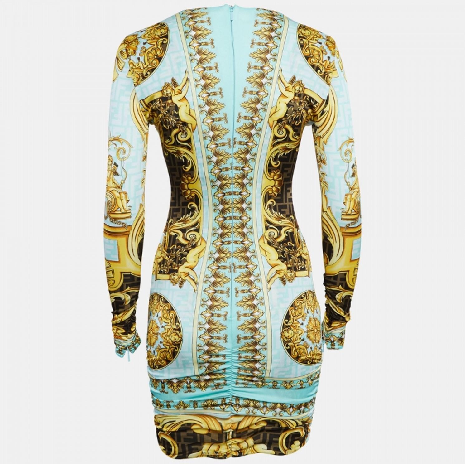 FENDI X Versace Fendace Gold Baroque Mini Dress IT 36 For Sale 1