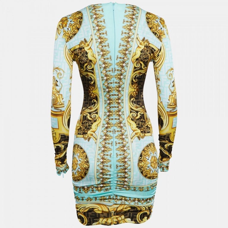 FENDI X Versace Fendace Gold Baroque Mini Dress IT 36 For Sale at 1stDibs