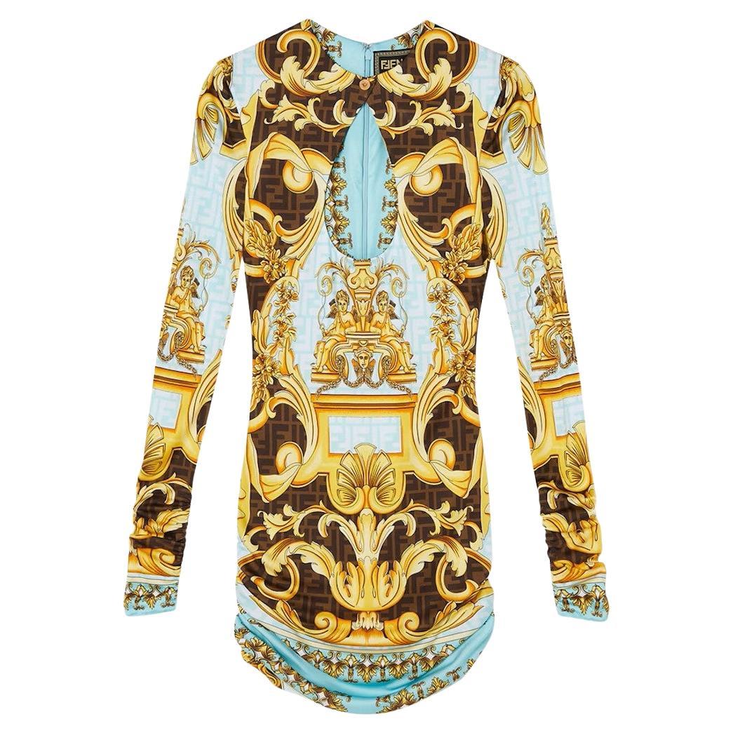 FENDI X Versace Fendace Gold Baroque Mini Dress IT 36 For Sale