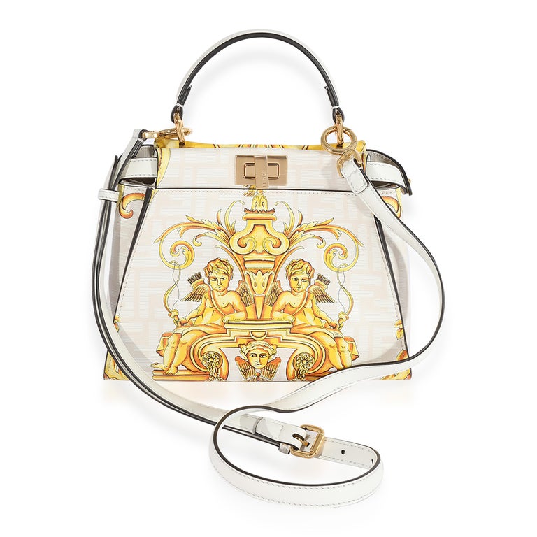 Versace Fendace Fendi Gold White Leather Baguette Shoulder Bag For Sale at  1stDibs