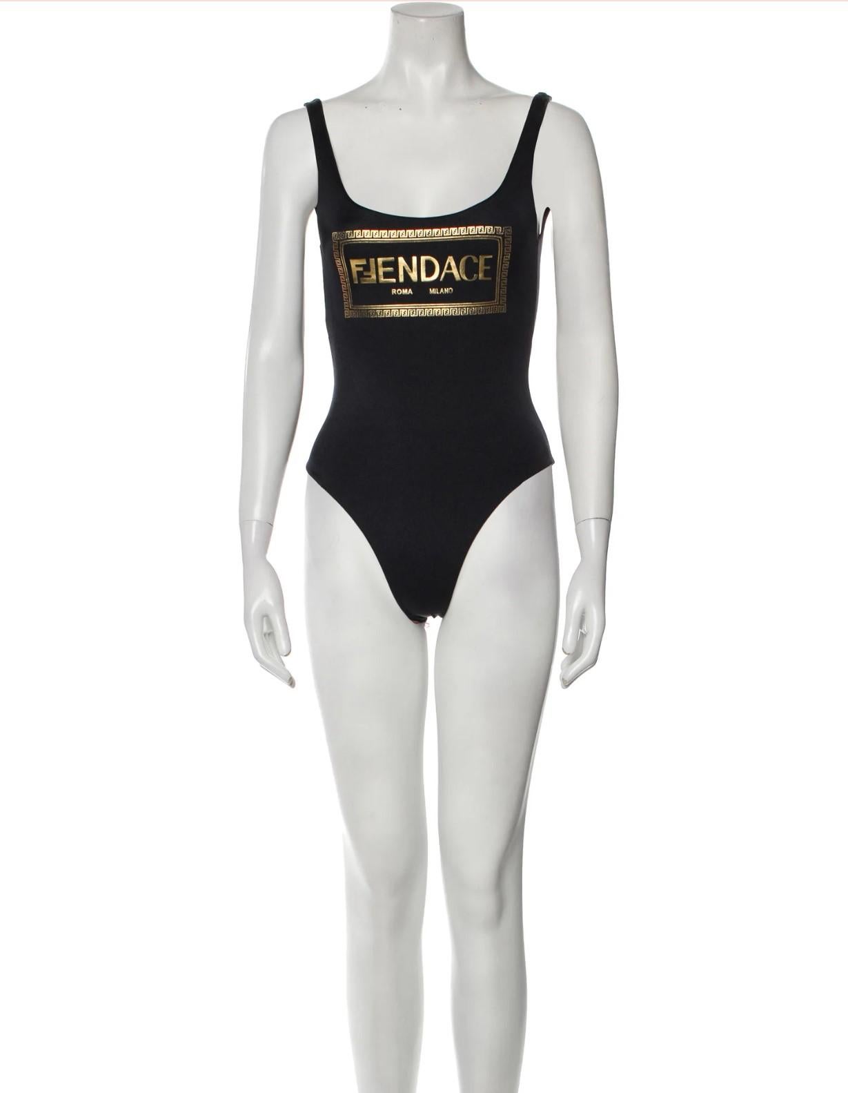 Black FENDI x VERSACE Fendace Logo One-Piece Swimsuit For Sale