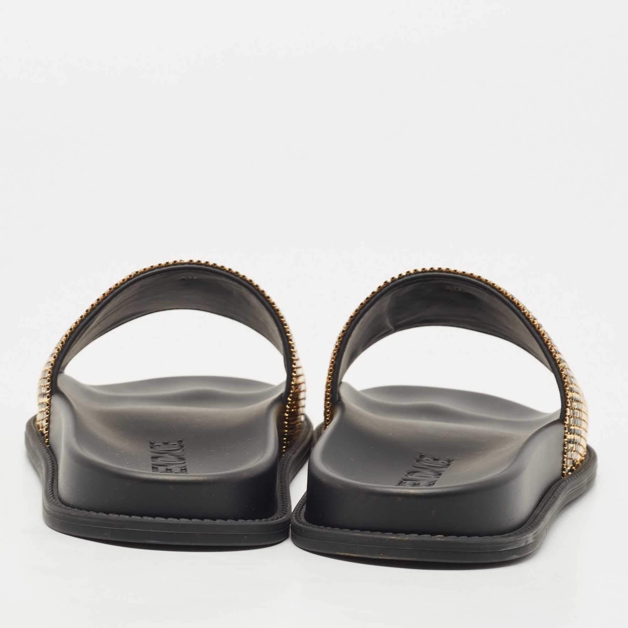 Black Fendi x Versace Gold Metal and Leather Flat Slides Size 40