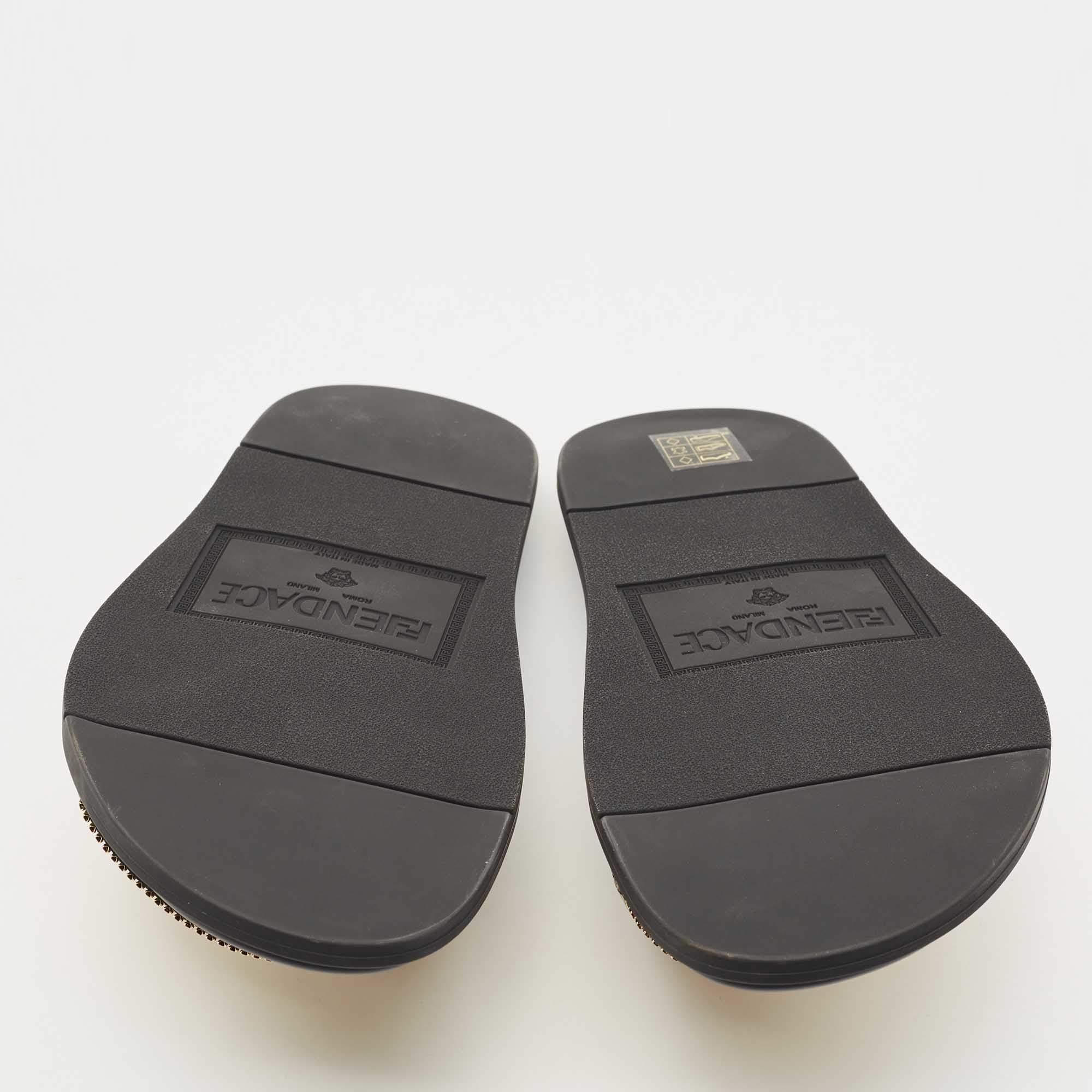 Fendi x Versace Gold Metal and Leather Flat Slides Size 40 4