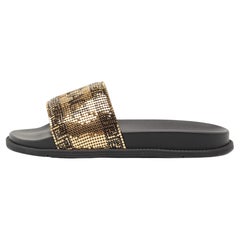 Fendi x Versace Gold Metal and Leather Flat Slides Size 40