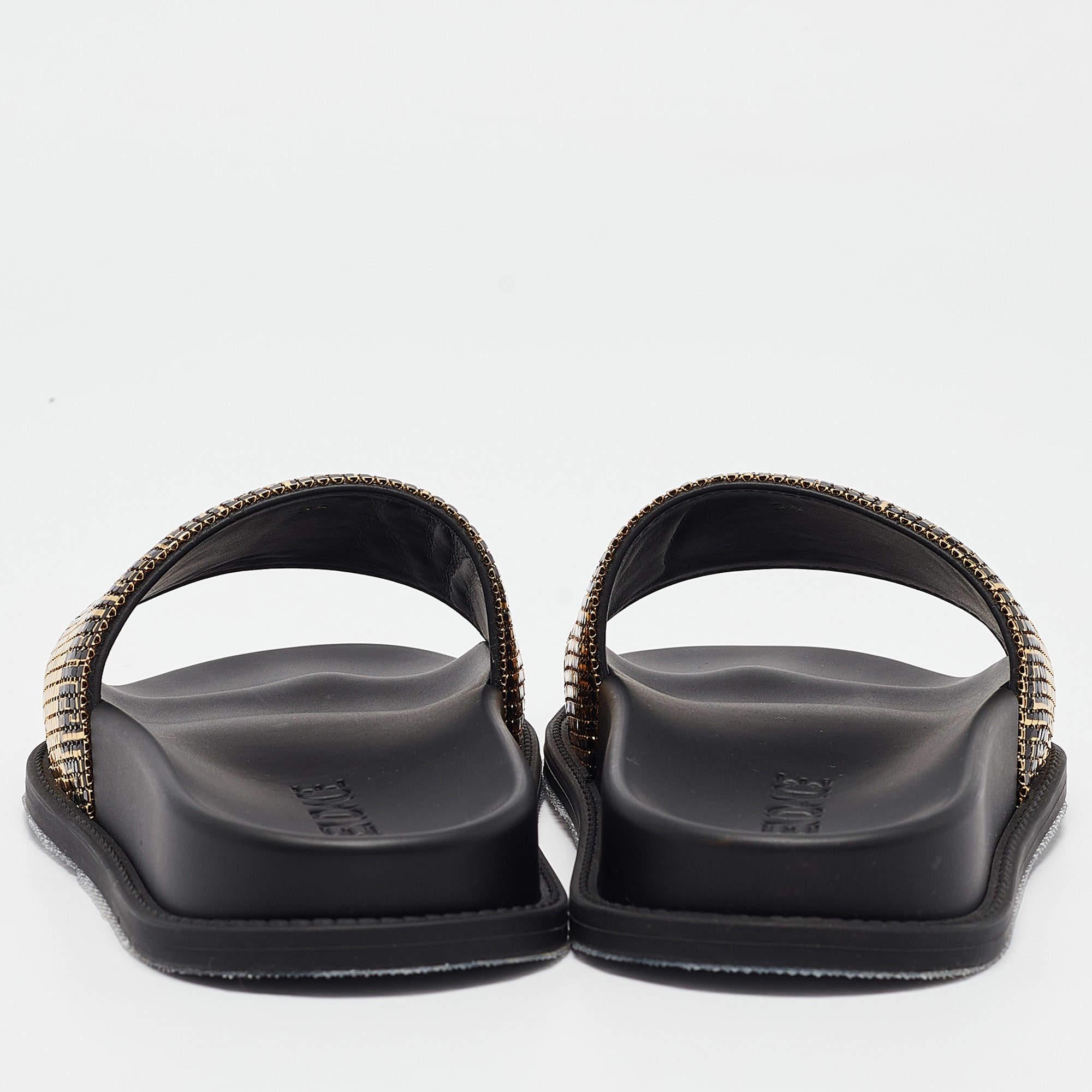 Women's Fendi X Versace Gold Metal and Rubber Flat Slides Size 35