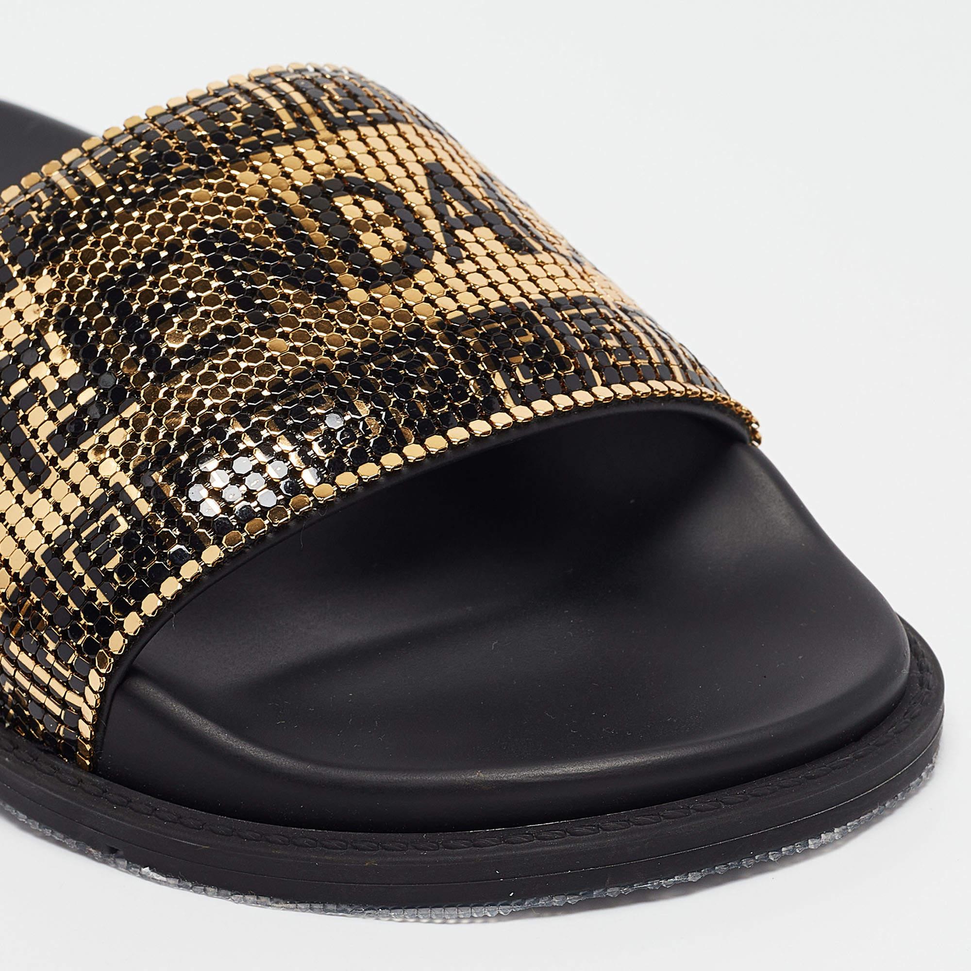 Fendi X Versace Gold Metal and Rubber Flat Slides Size 35 2