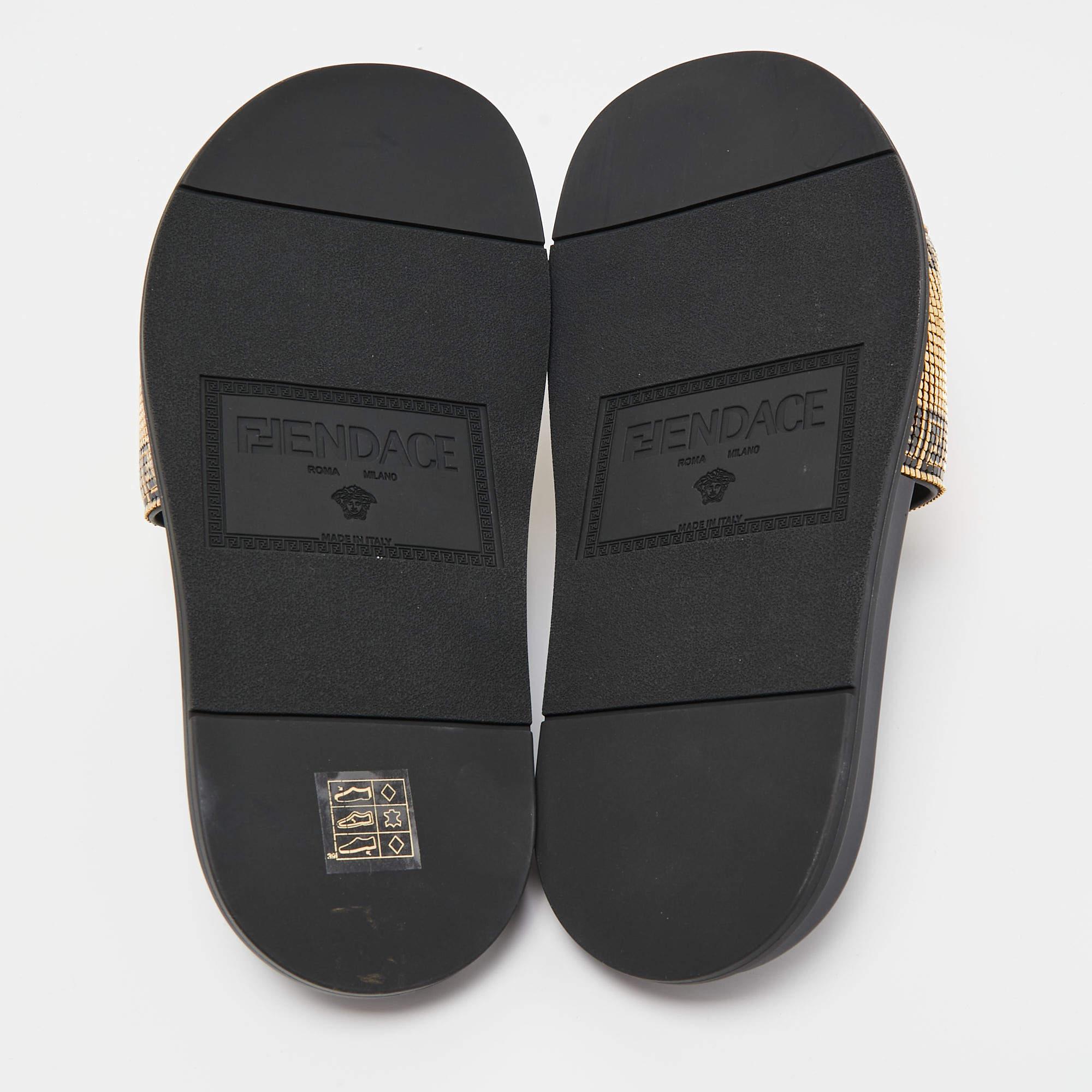 Fendi X Versace Gold Metal and Rubber Flat Slides Size 43 4