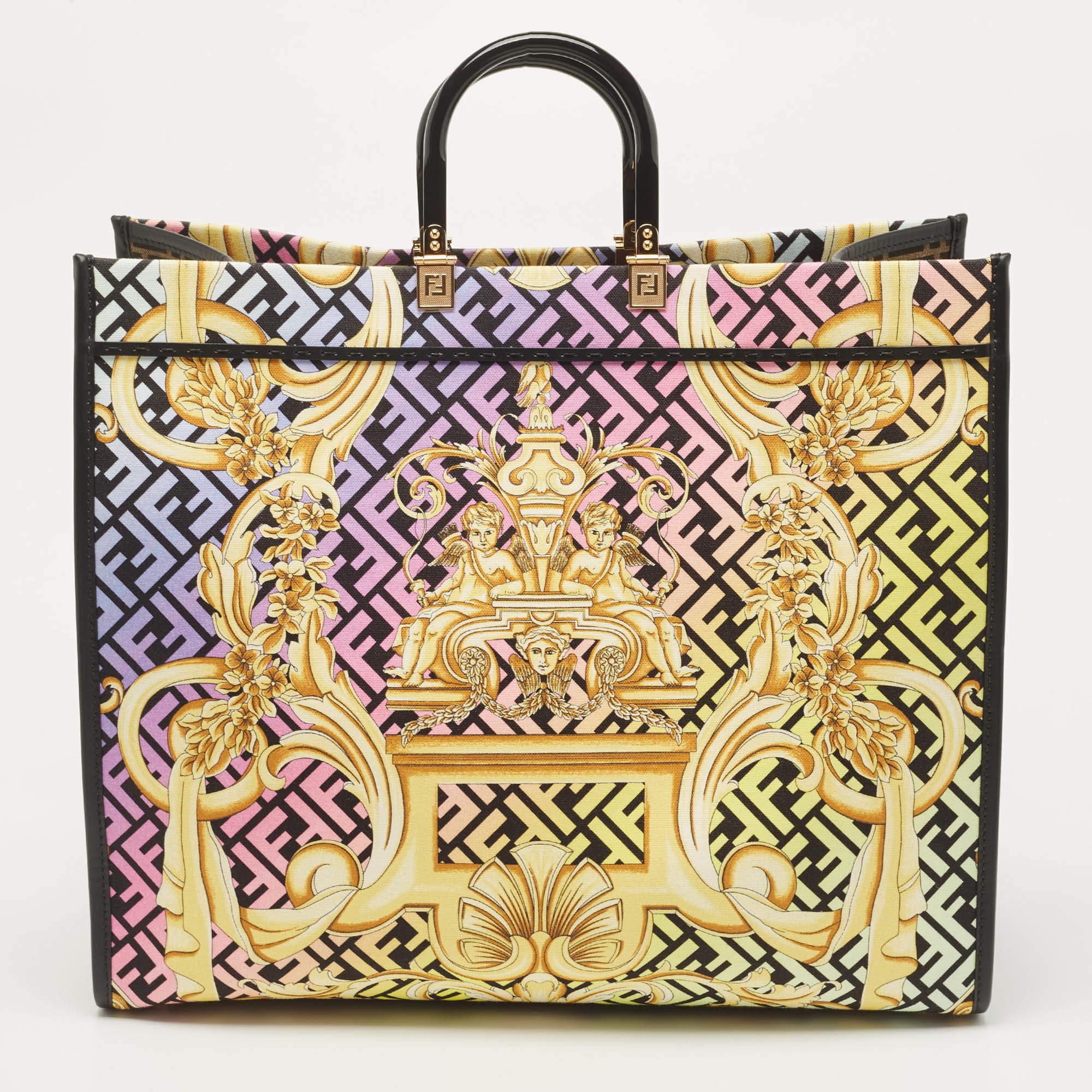 Fendi x Versace Multicolor Baroque Print Canvas and Leather Large Fendace Sunshi 3