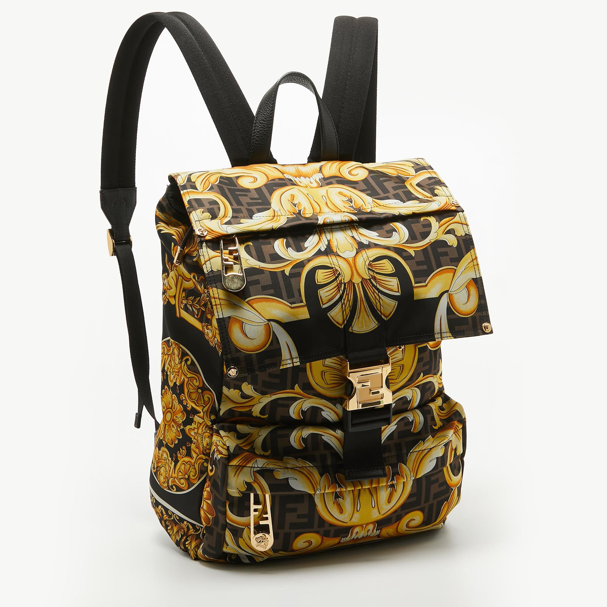 Men's Fendi x Versace Multicolor Printed Barocco Nylon Backpack