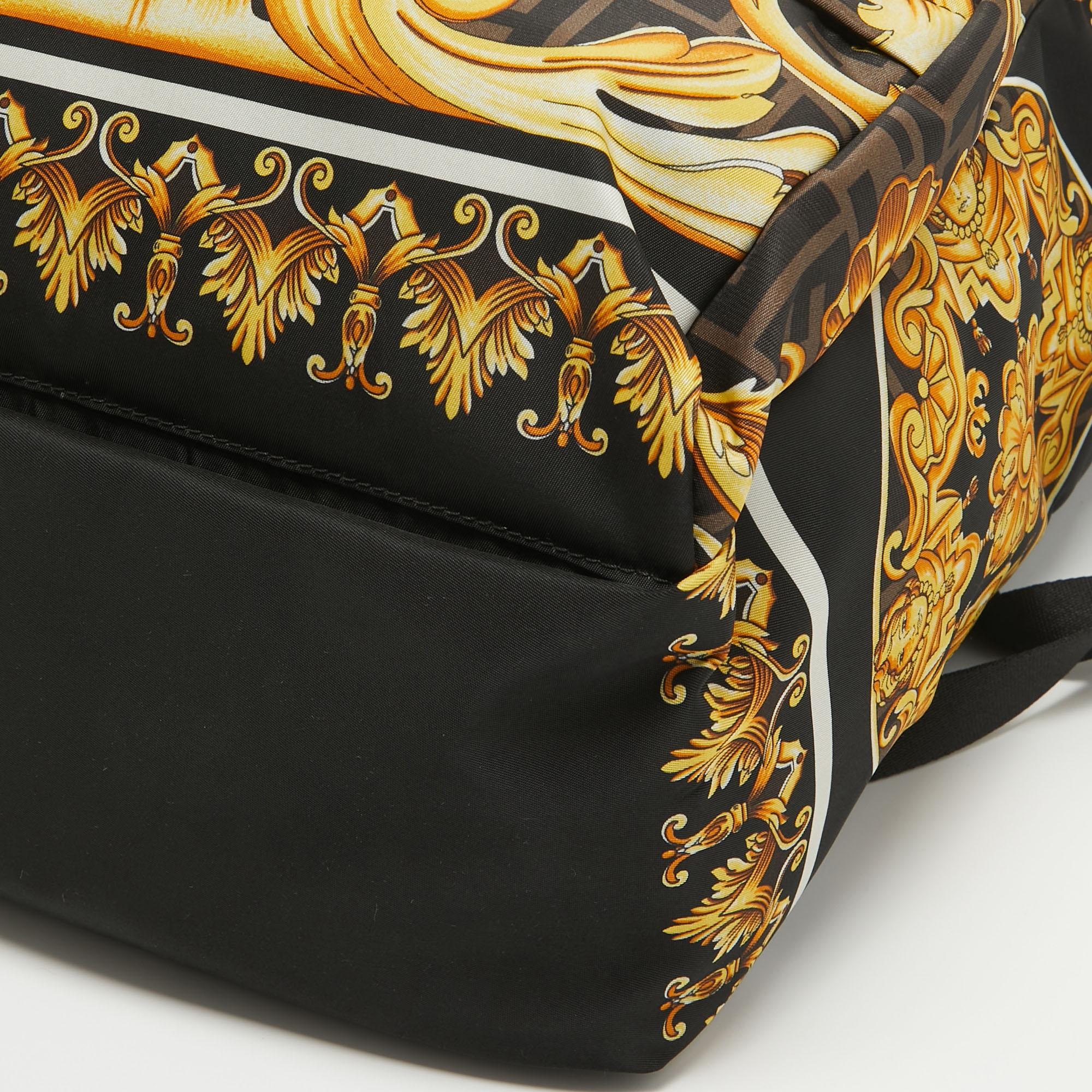Fendi x Versace Multicolor Printed Barocco Nylon Backpack 2