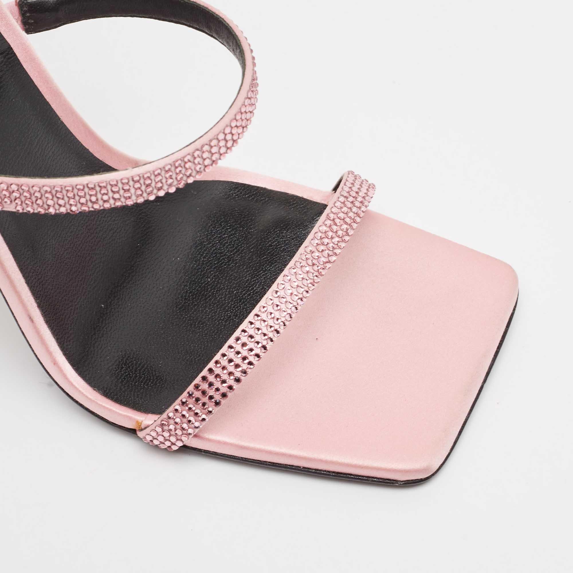 Fendi x Versace Pink Satin Crystal Embellished Ankle Strap Sandals Size 37 For Sale 2