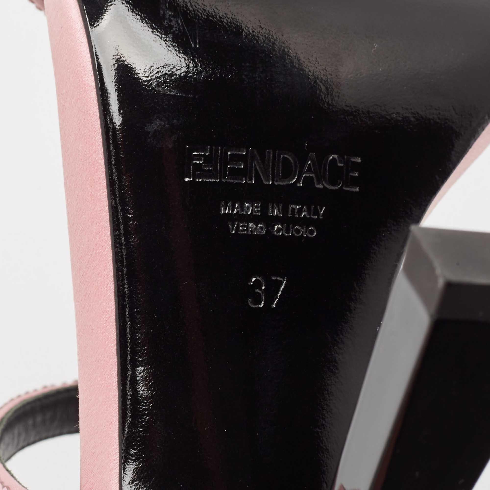 Fendi x Versace Pink Satin Crystal Embellished Ankle Strap Sandals Size 37 For Sale 3