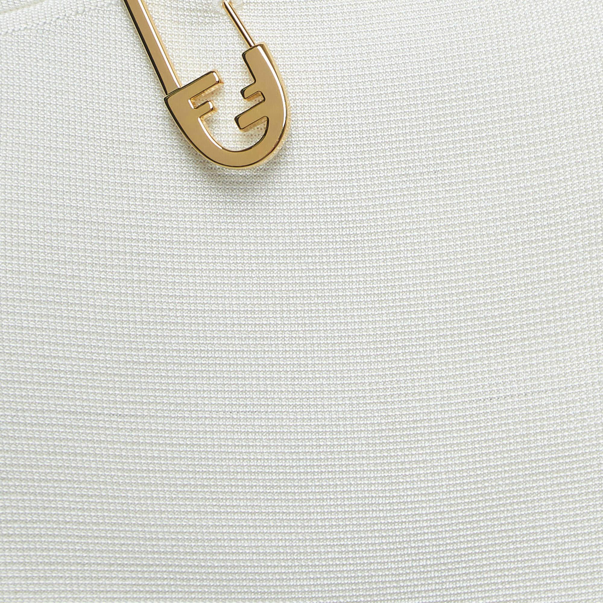Fendi x Versace White Knit Pin Detail Cutout Mini Dress XS In Excellent Condition For Sale In Dubai, Al Qouz 2