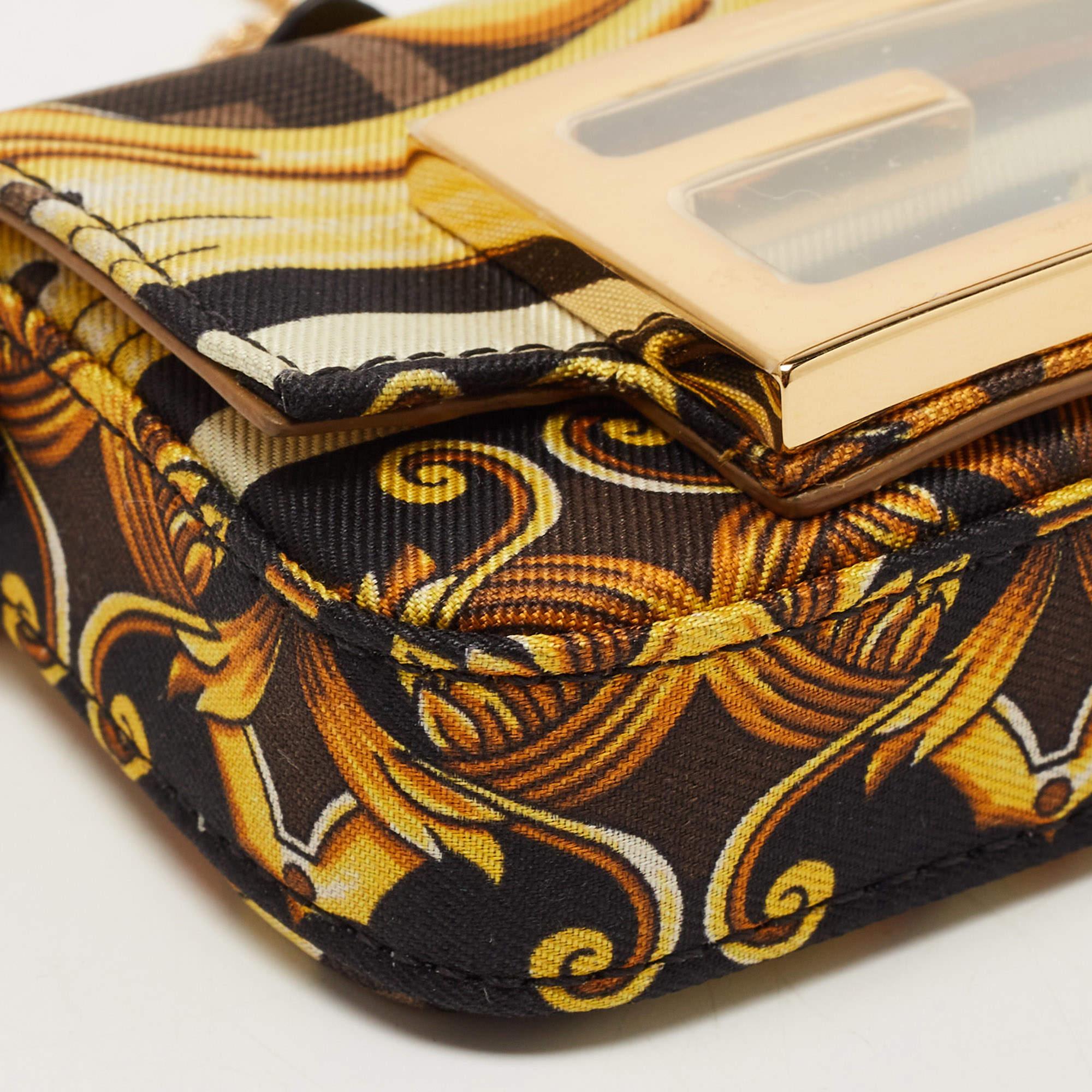 Fendi x Versace Yellow/Black Baroque Fabric Nano Fendace Baguette Charm Bag 6