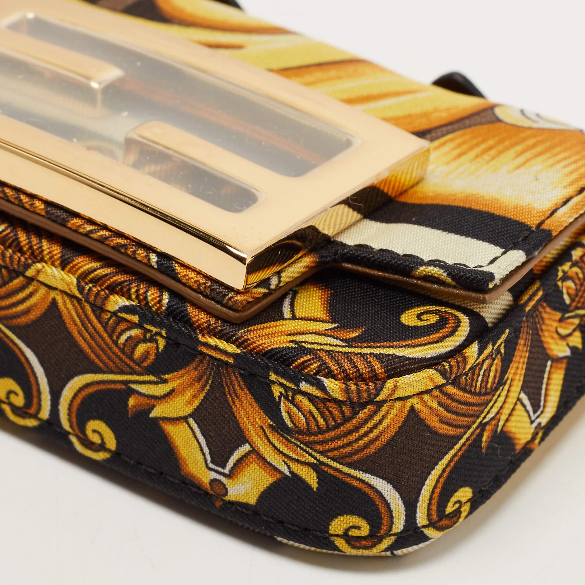 Fendi x Versace Yellow/Black Baroque Fabric Nano Fendace Baguette Charm Bag 7