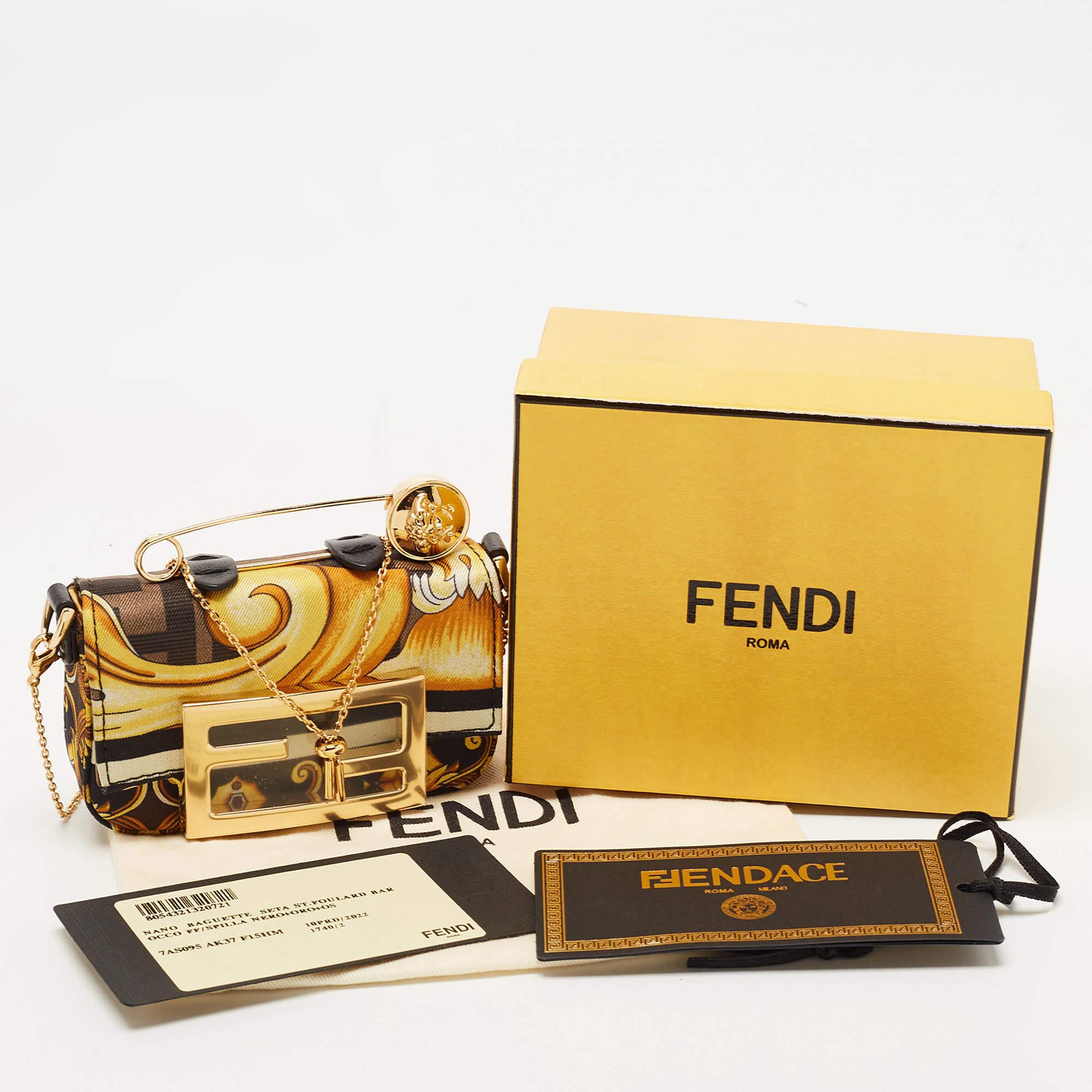 Fendi x Versace Yellow/Black Baroque Fabric Nano Fendace Baguette Charm Bag 8