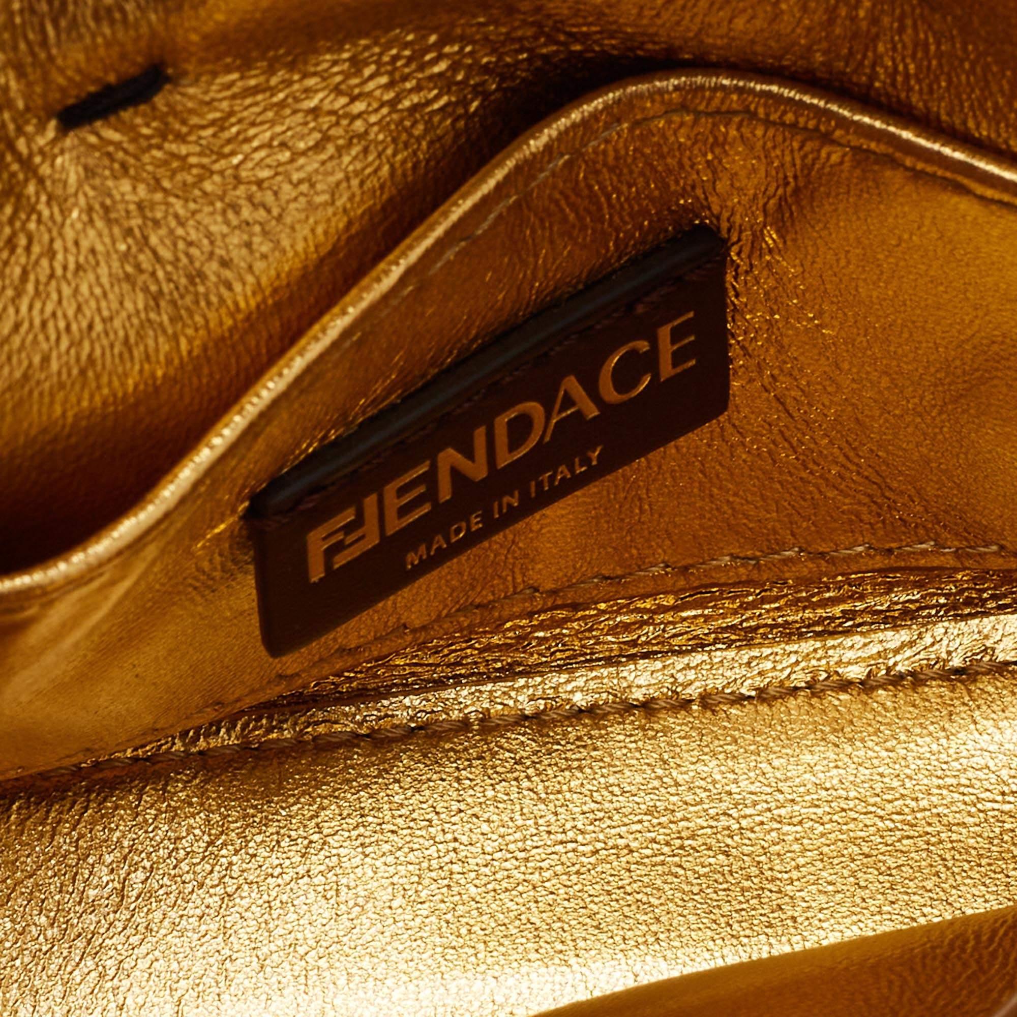 Fendi x Versace Yellow/Black Baroque Fabric Nano Fendace Baguette Charm Bag 2