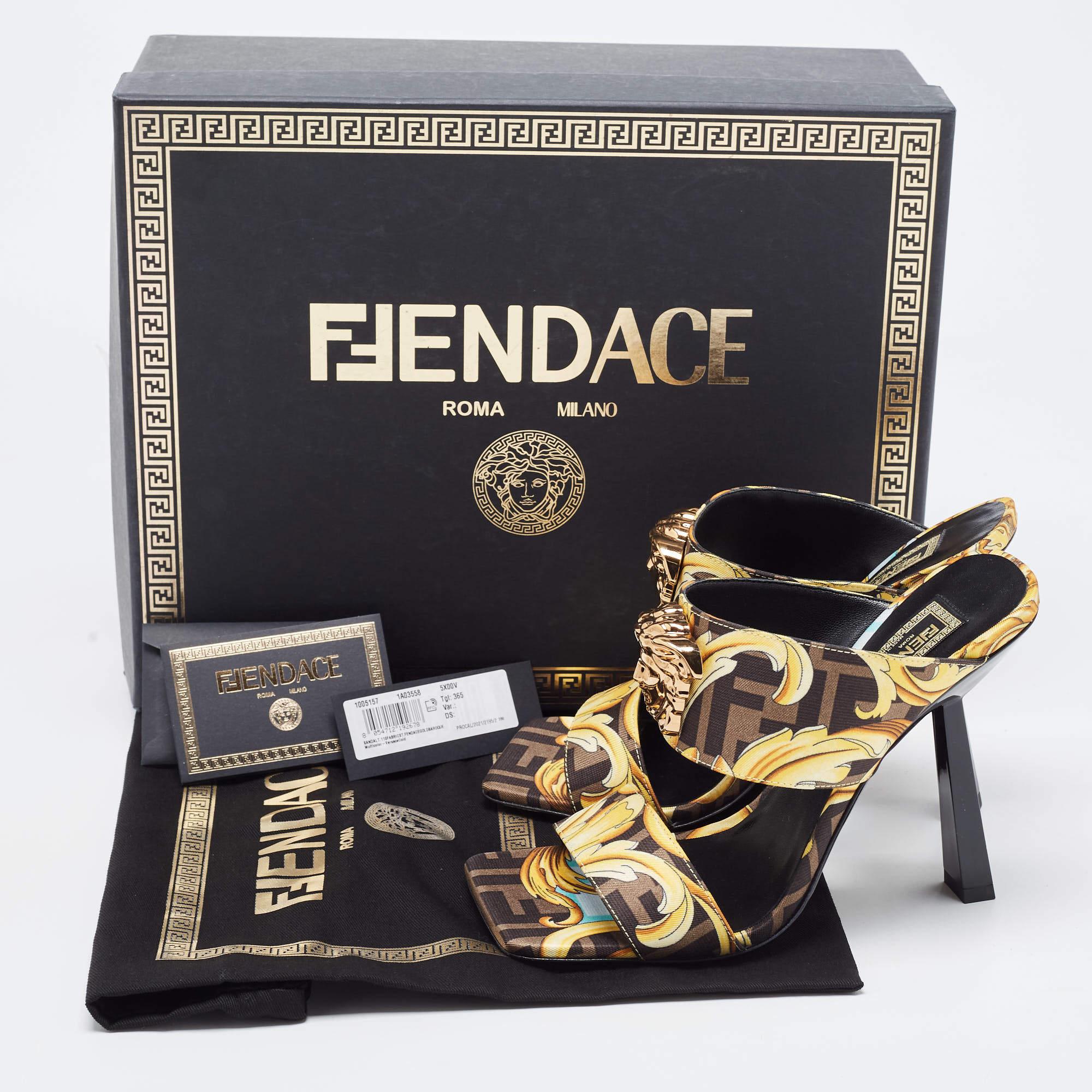 Fendi x Versace Yellow/Black Canvas Medusa Slides Size 36.5 For Sale 6