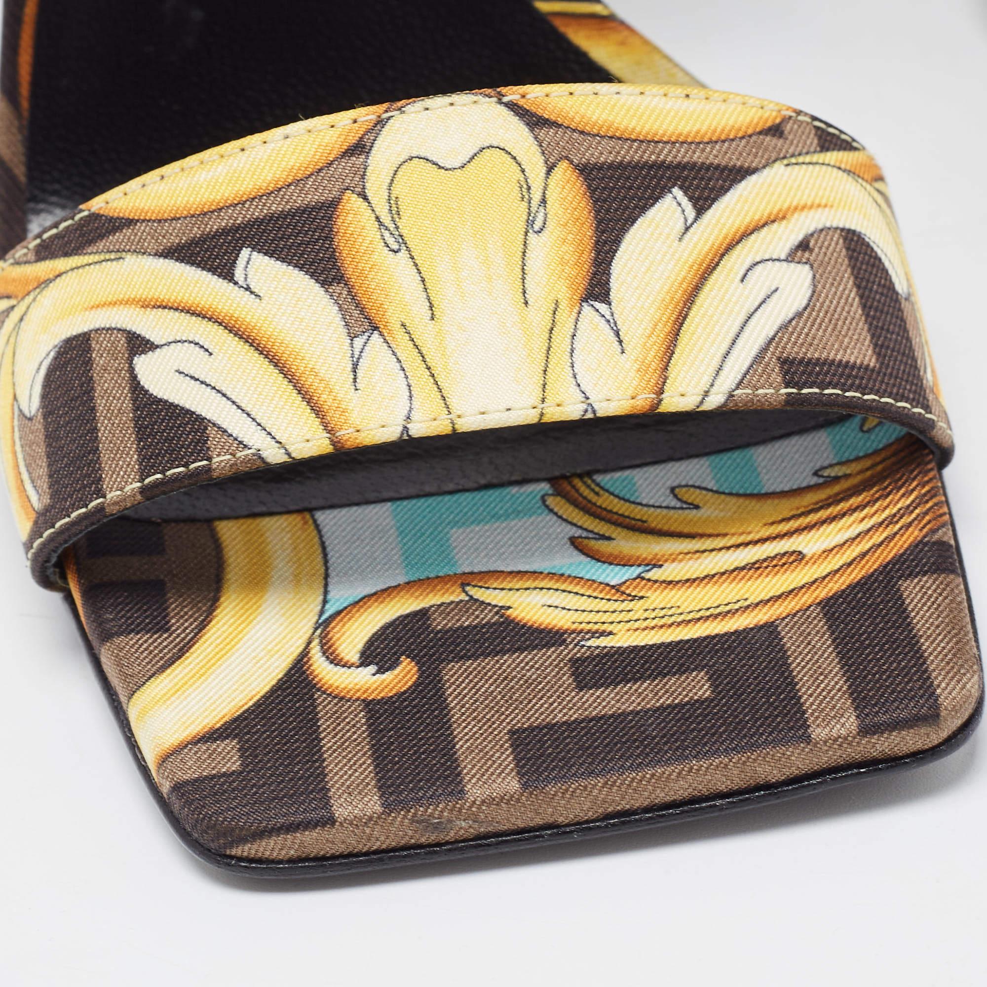 Women's Fendi x Versace Yellow/Black Canvas Medusa Slides Size 36.5 For Sale