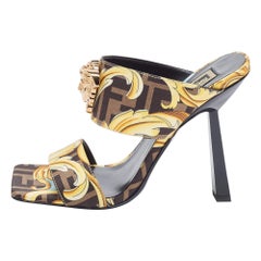 Fendi x Versace Yellow/Black Canvas Medusa Slides Size 36.5
