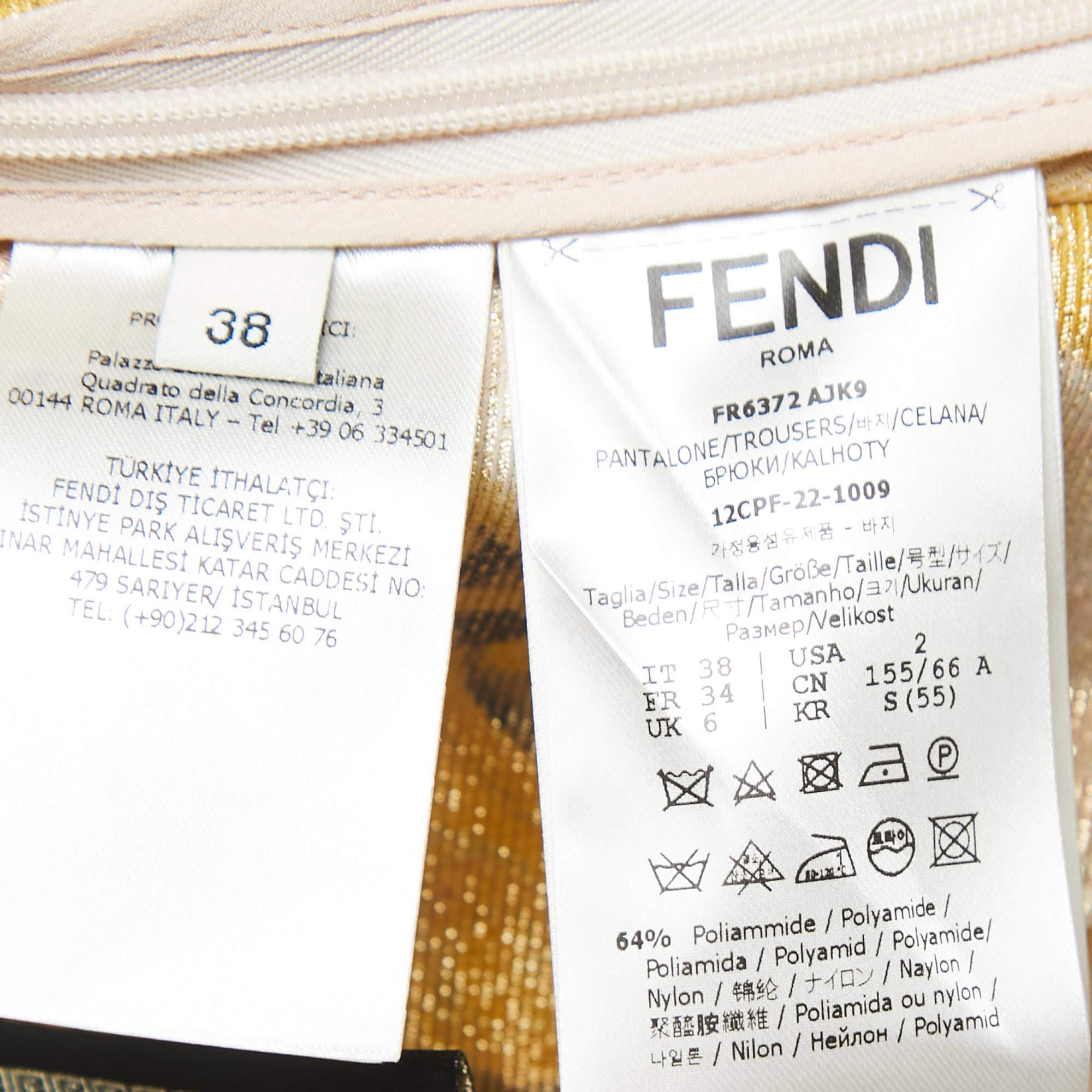Fendi x Versace Yellow Patterned Lurex Knit Leggings S 3